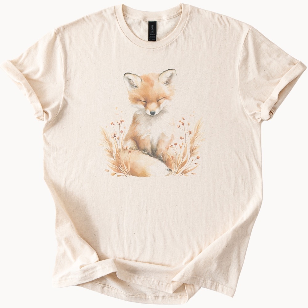 Baby Fox Resting Among Wildflowers Boho Tee
